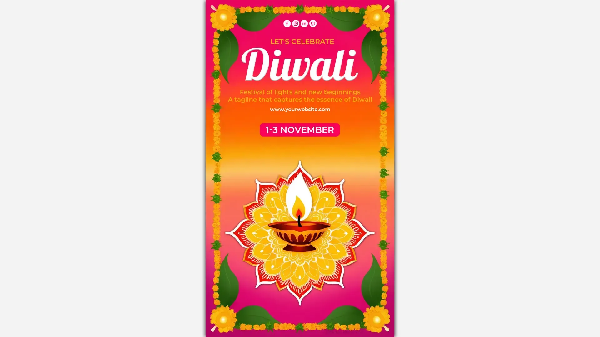 Happy Diwali Bright Floral Greetings Radiant Instagram Story